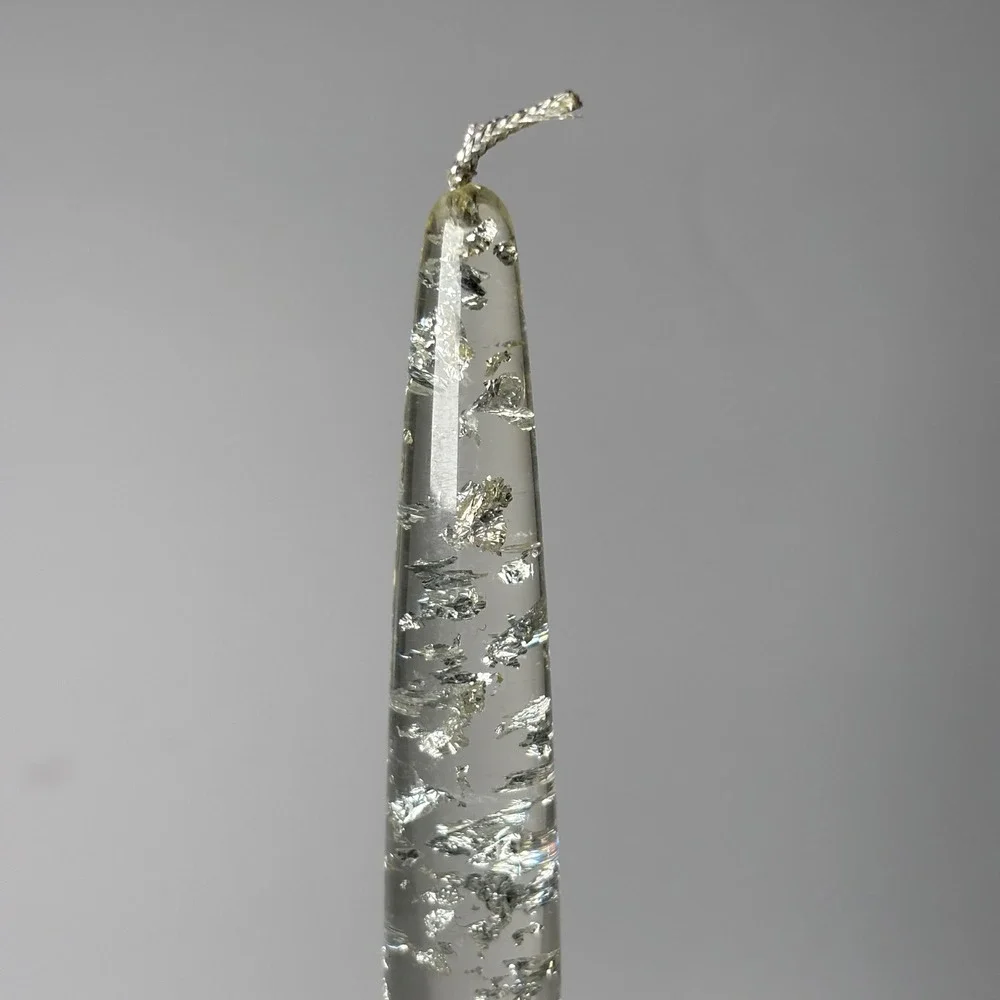 Vintage Lucite Silver Foil Gel Taper Candle 8 Inch Clear Metallic Leaf Accent